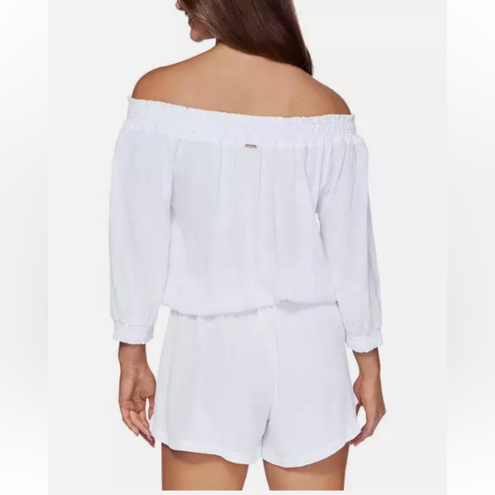Raisins Womens West Coast Off-The-Shoulder Romper Cover-Up White Size S - Picture 3 of 11
